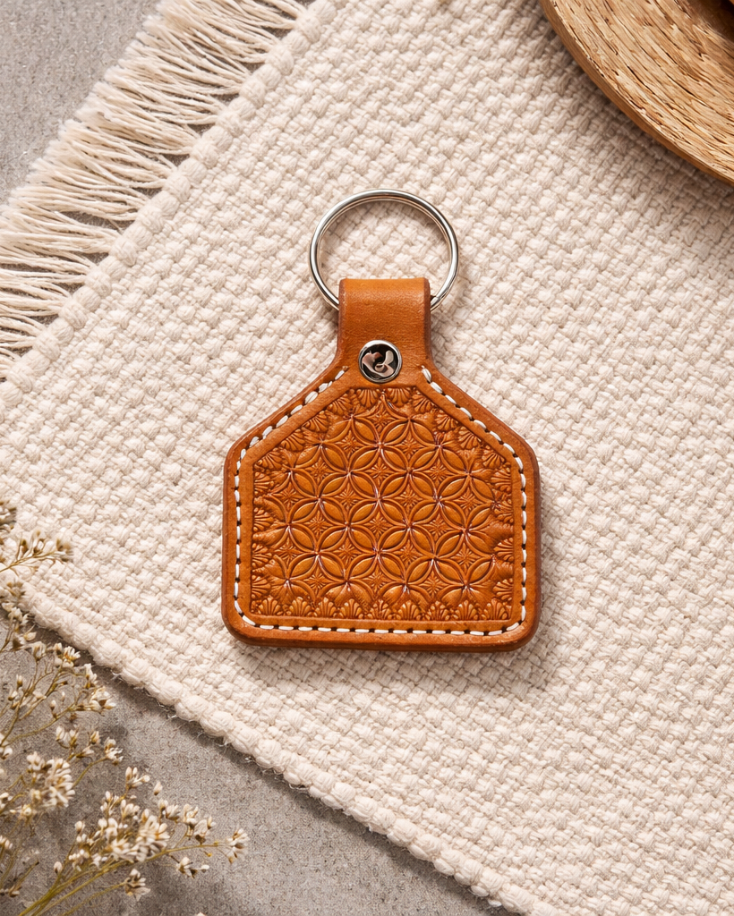 Geometric Stamped Leather Keychain