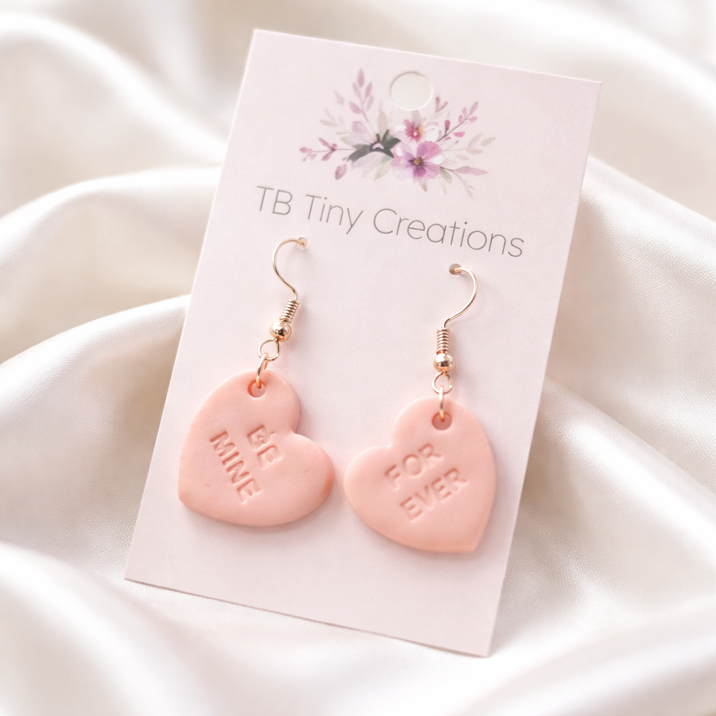 Pink Conversation Candy Heart Clay Earrings