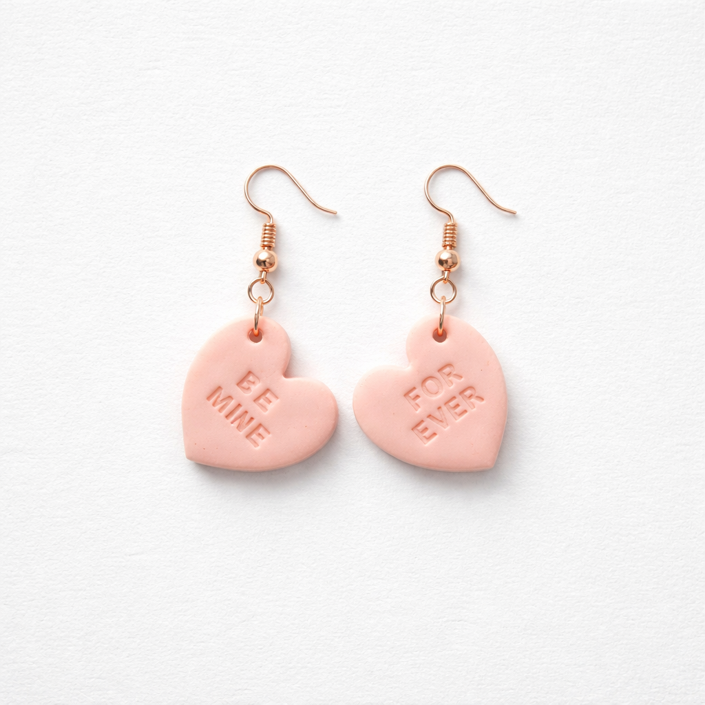 Pink Conversation Candy Heart Clay Earrings