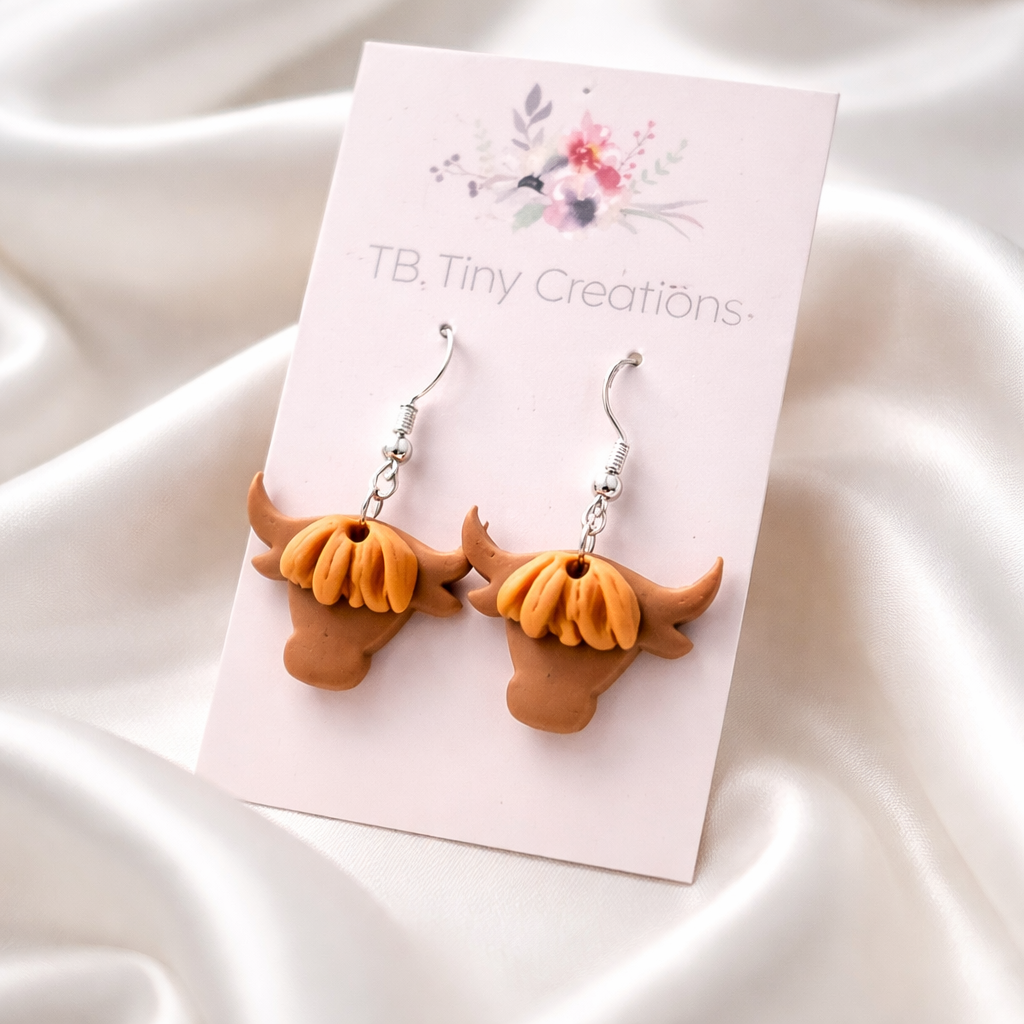 Highland Cow (With Horns) Clay Earrings