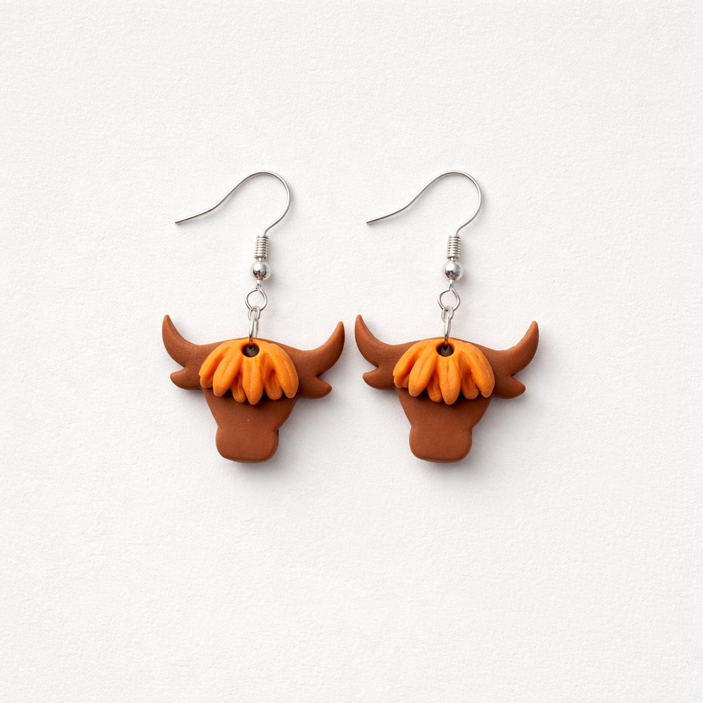 Highland Cow (With Horns) Clay Earrings