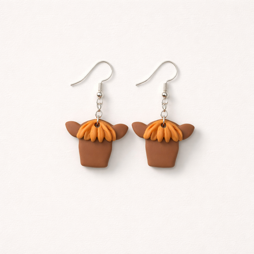 Highland Cow Clay Earrings