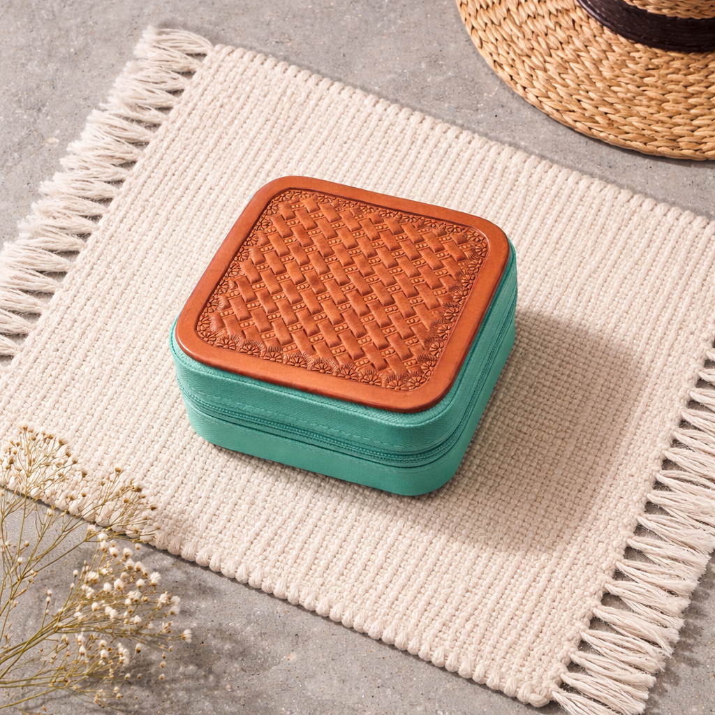 Heart Basket Stamped Leather Travel Jewelry Boxes