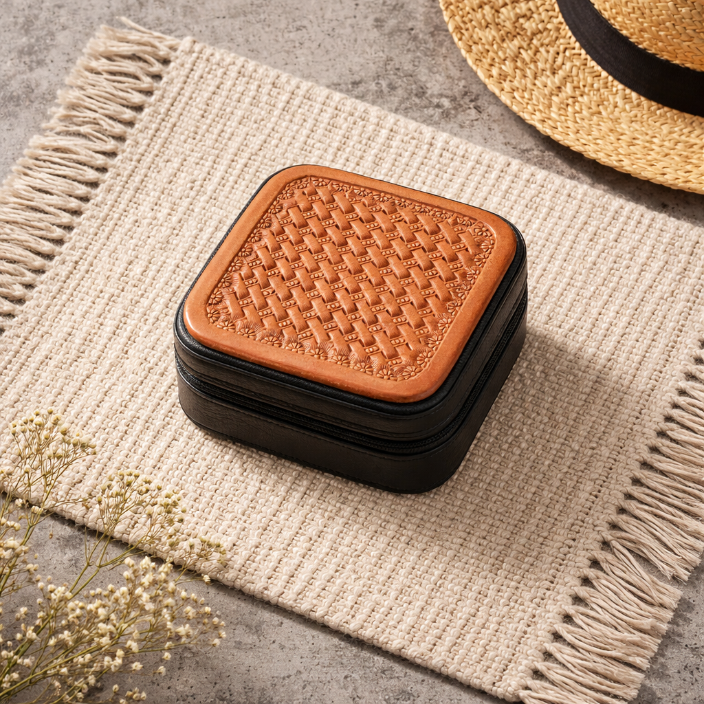 Heart Basket Stamped Leather Travel Jewelry Boxes
