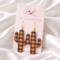 Plaid Cactus Faux Leather Earrings