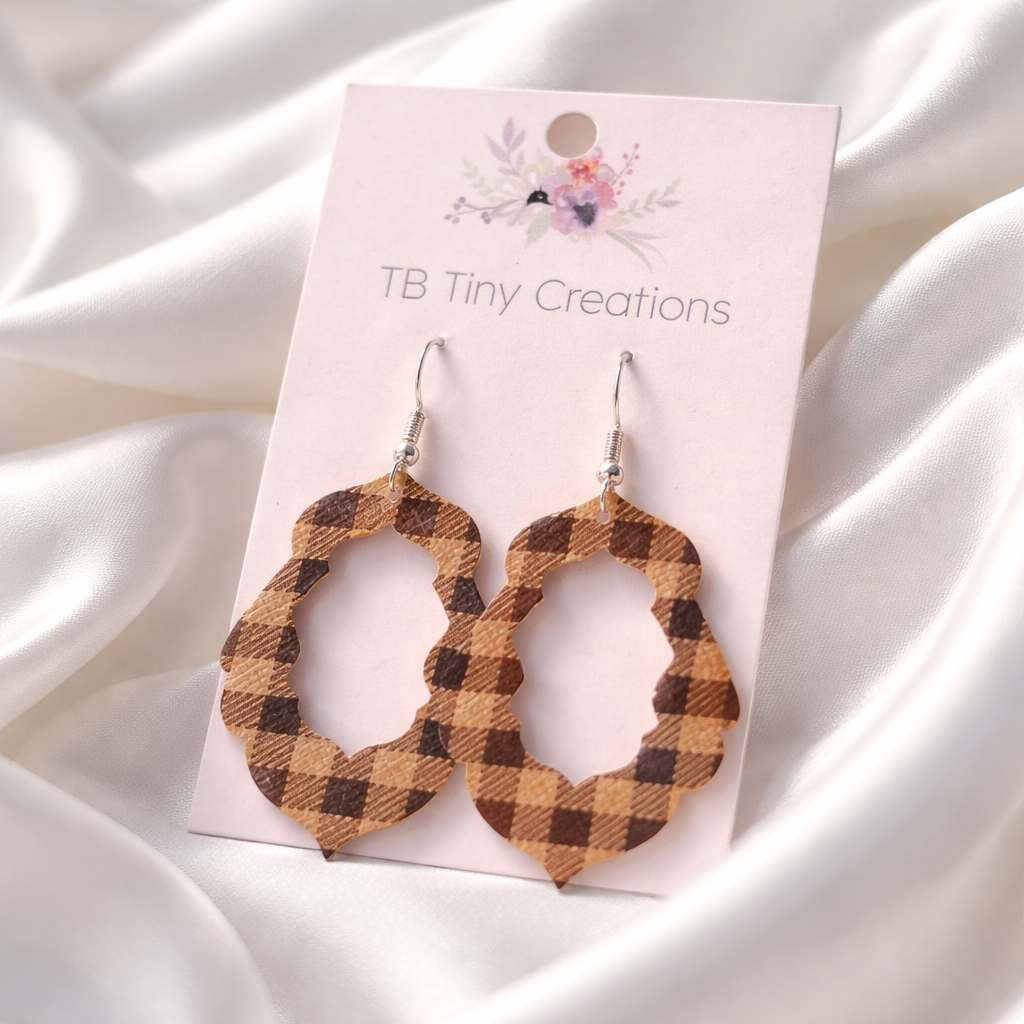 Brown Plaid Faux Leather Earrings