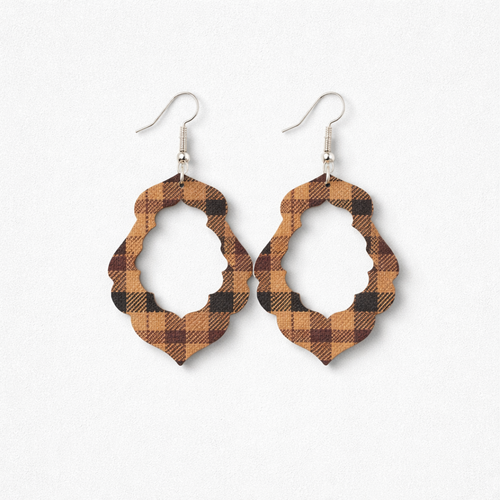 Brown Plaid Faux Leather Earrings