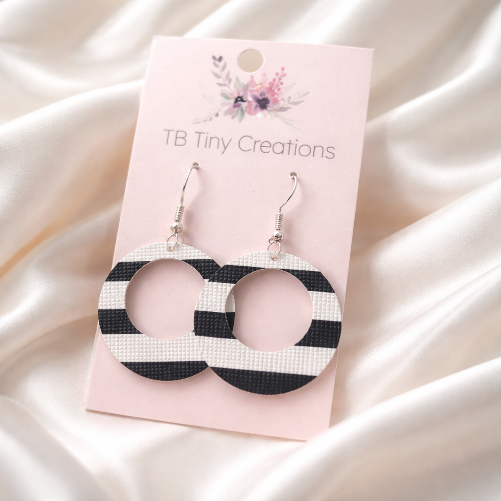 Striped Circle Faux Leather Earrings