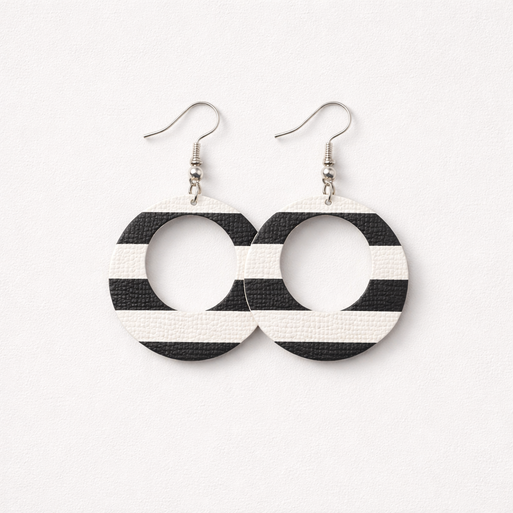 Striped Circle Faux Leather Earrings