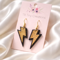 Black & Gold Glitter Lightning Bolt Faux Leather Earrings