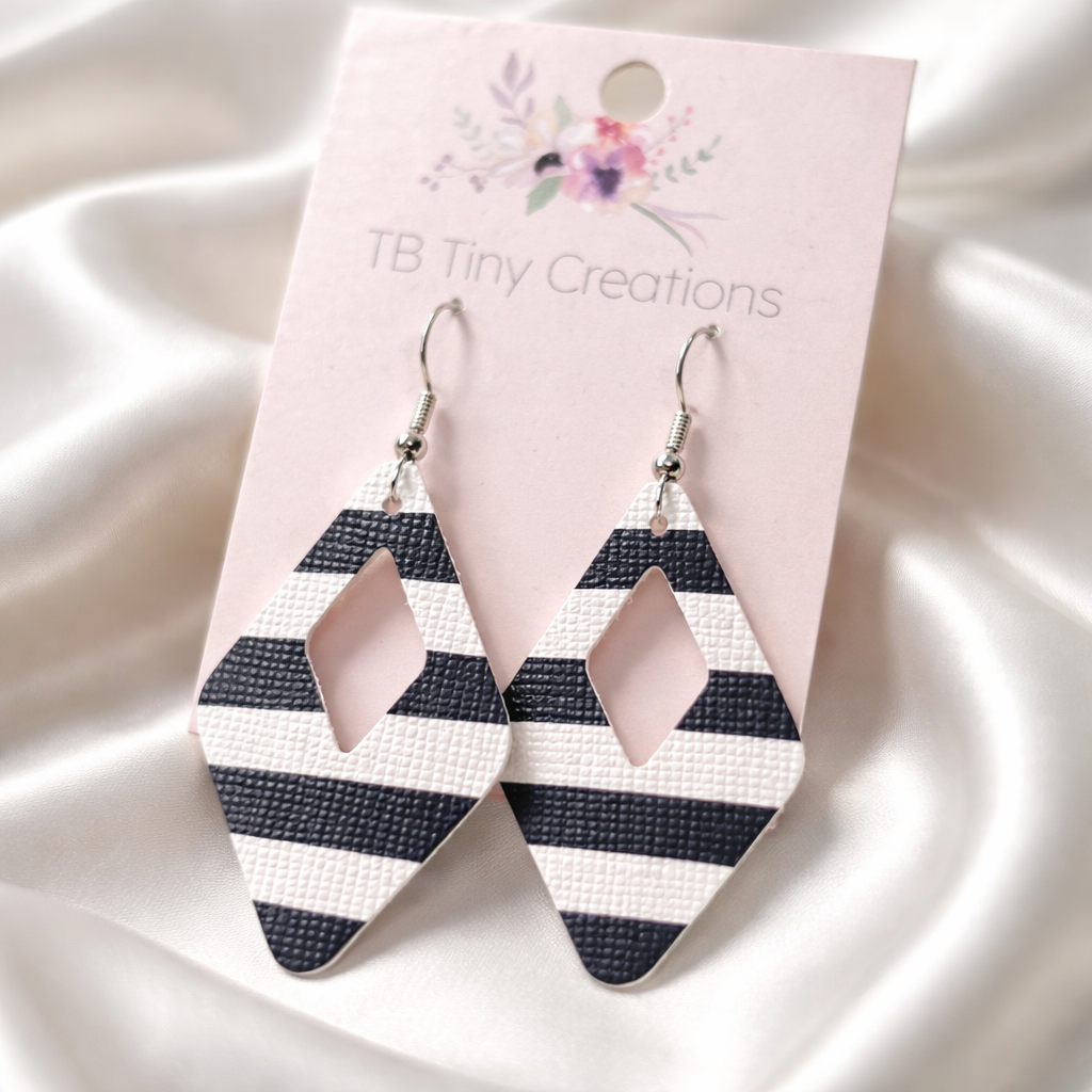 Striped Diamond Faux Leather Earrings