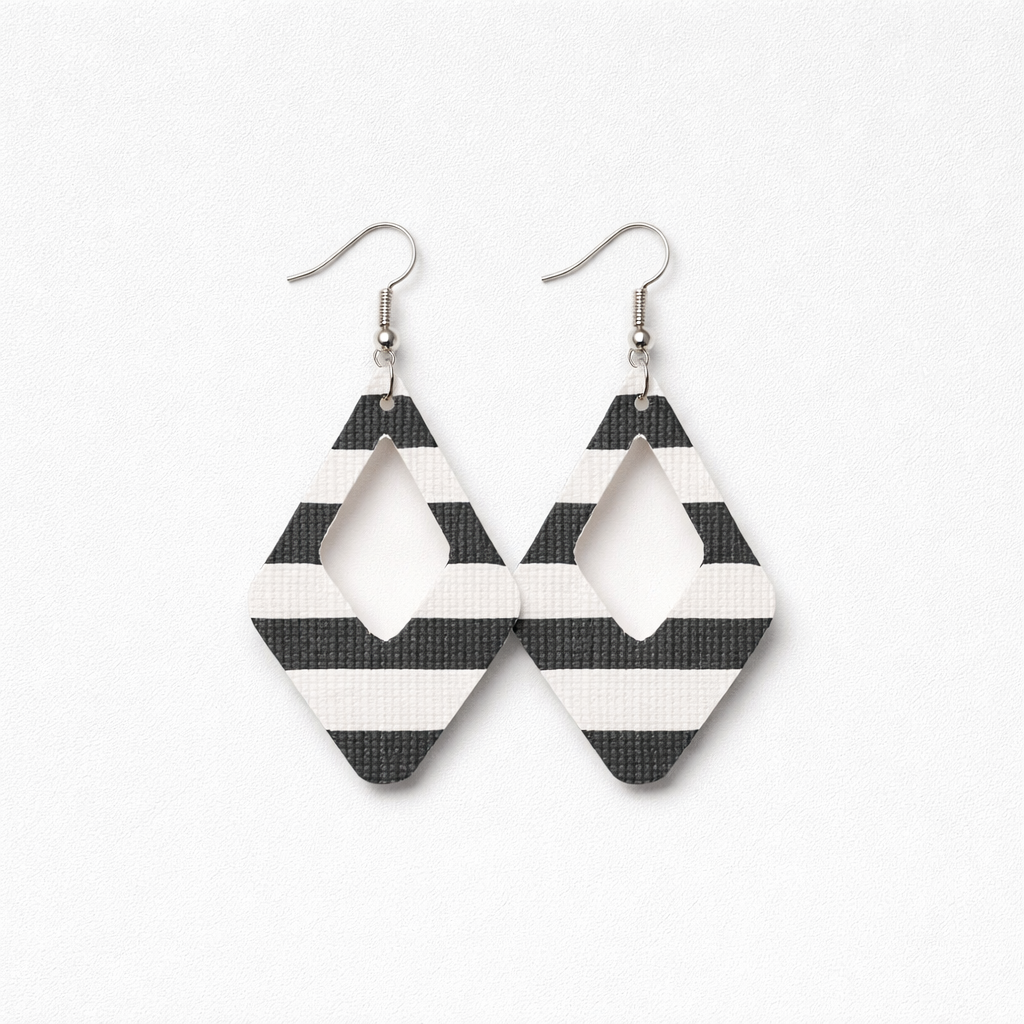 Striped Diamond Faux Leather Earrings