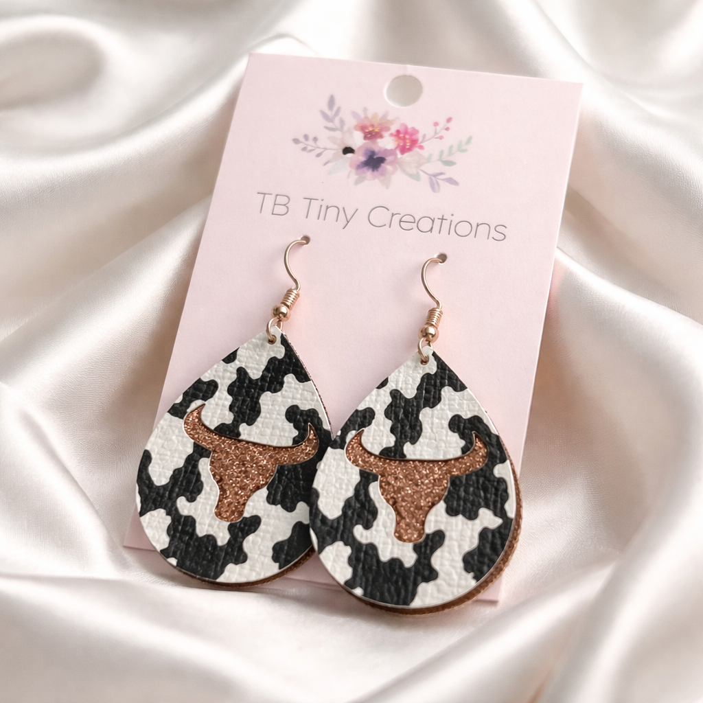 Cow Skull Faux Leather Earrings