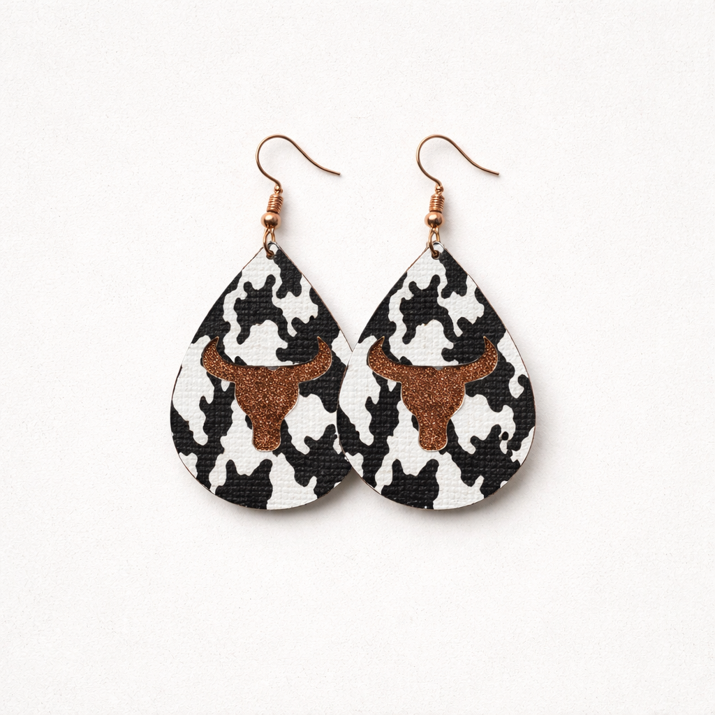 Cow Skull Faux Leather Earrings