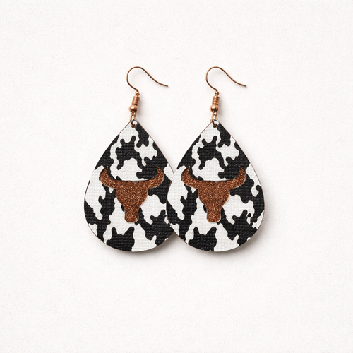 Cow Skull Faux Leather Earrings
