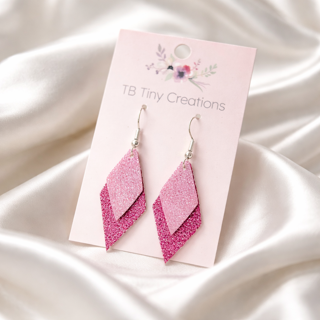 Pink Glitter Diamond Faux Leather Earrings