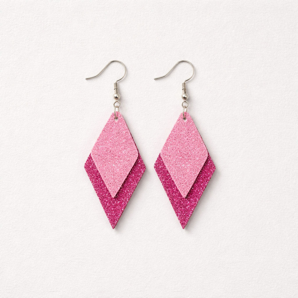 Pink Glitter Diamond Faux Leather Earrings