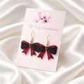 Red & Back Plaid Bow Faux Leather Earrings