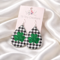 Plaid & Green Shamrock Faux Leather Earrings