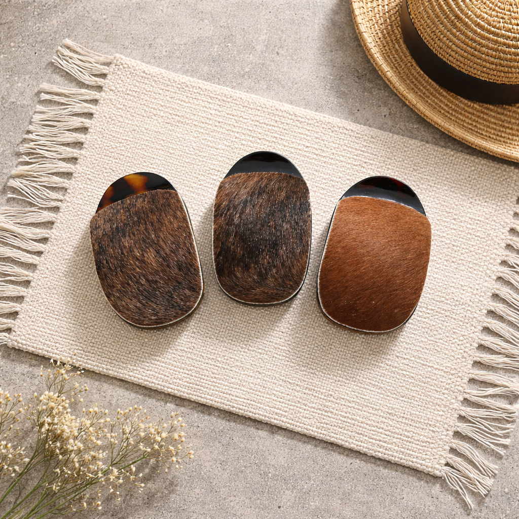 Cowhide Flat Hair Claw Clips