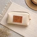 White Leather Travel Bag with Carved Patch
