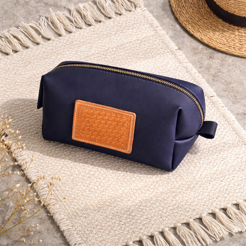 Royal Purple Leather Travel Bag with Stamped Patch