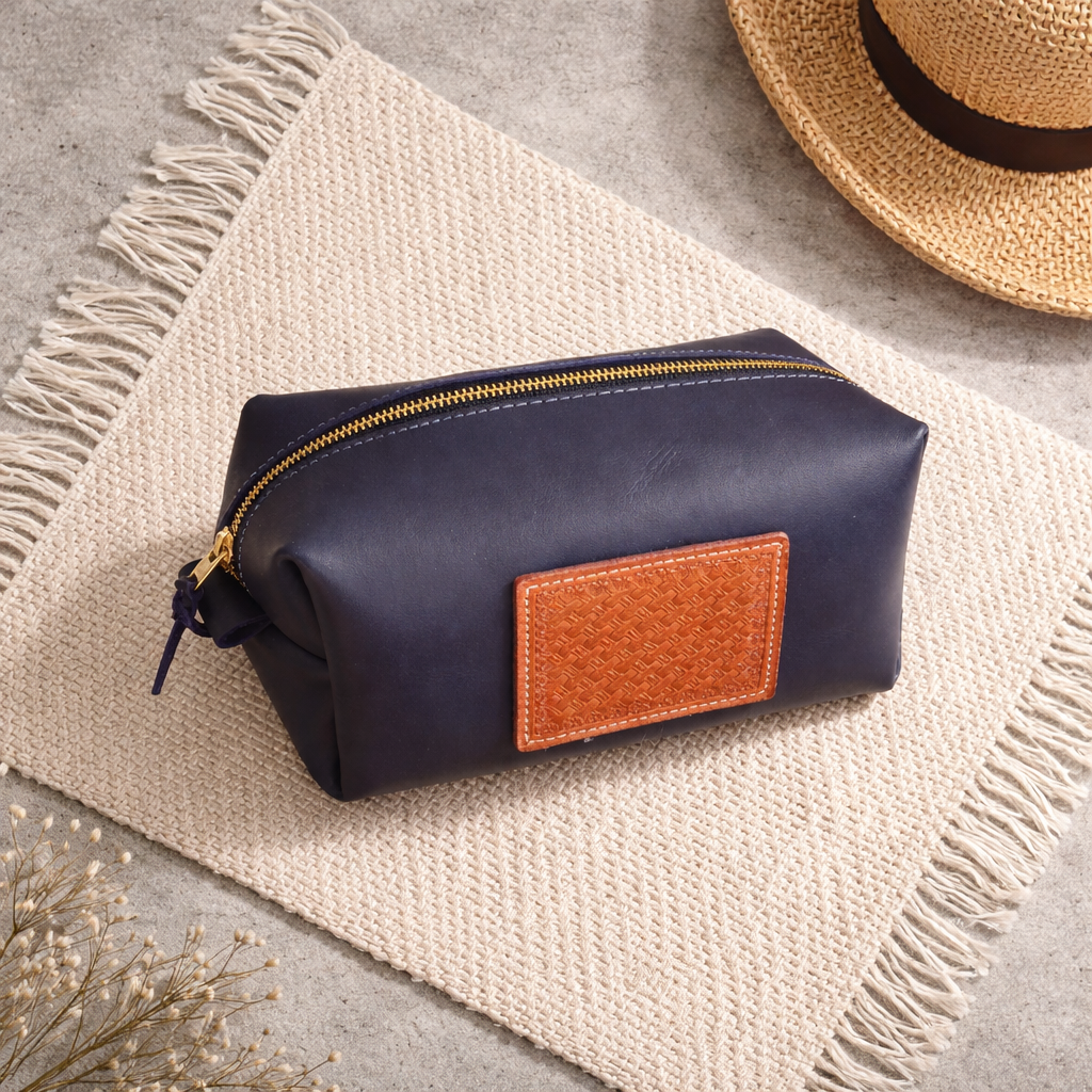 Royal Purple Leather Travel Bag with Stamped Patch