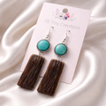 Rectangle Cowhide Earrings with Turquoise Accents
