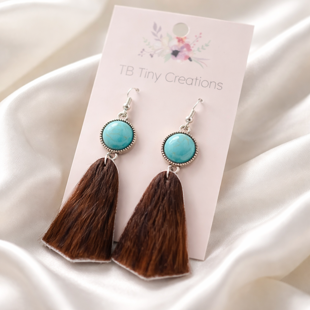 Bell Shaped Cowhide Earrings with Turquoise Accents