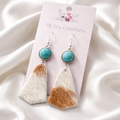 Bell Shaped Cowhide Earrings with Turquoise Accents
