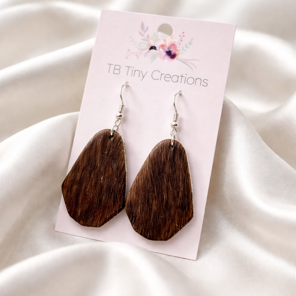 Oval Shaped Cowhide Earrings