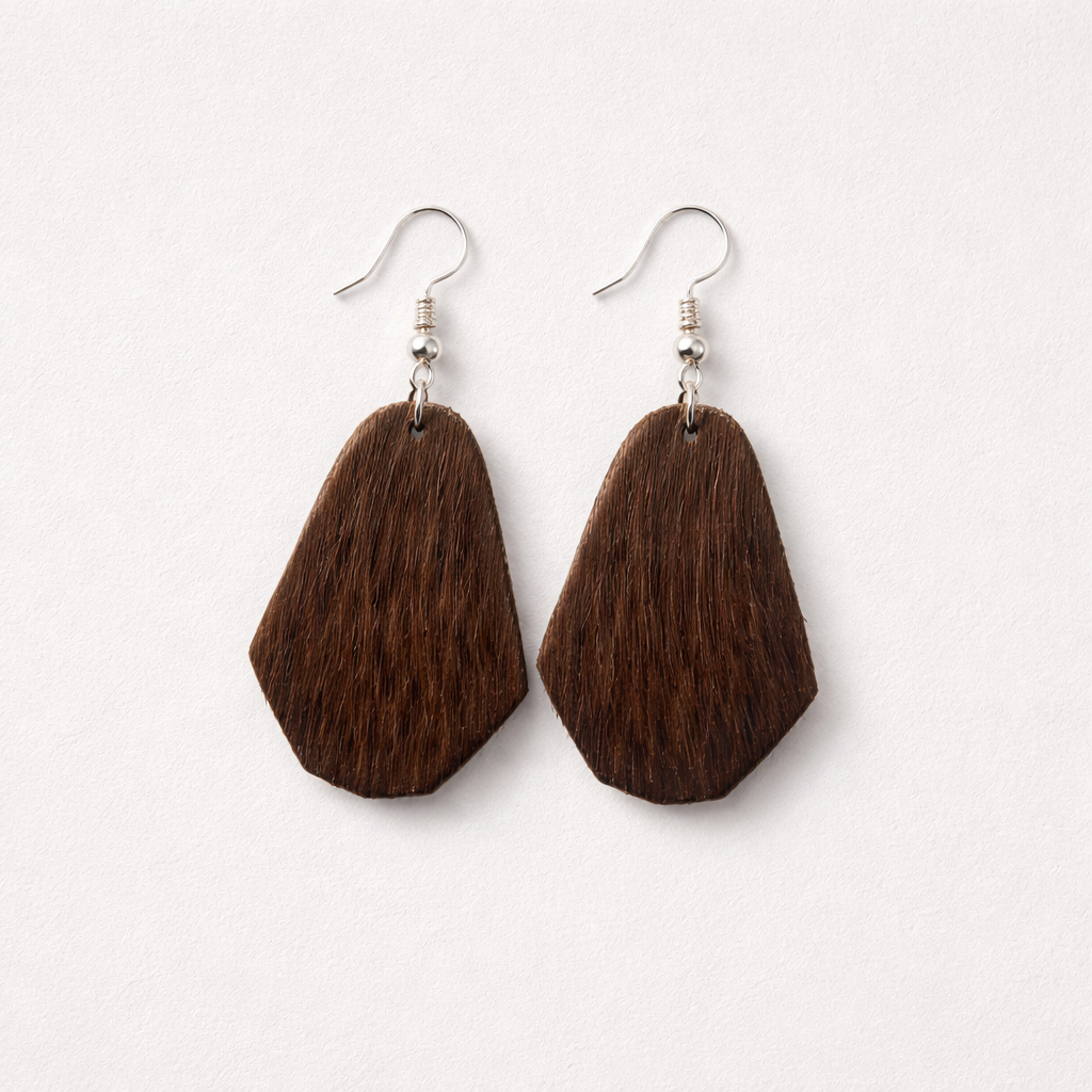 Oval Shaped Cowhide Earrings