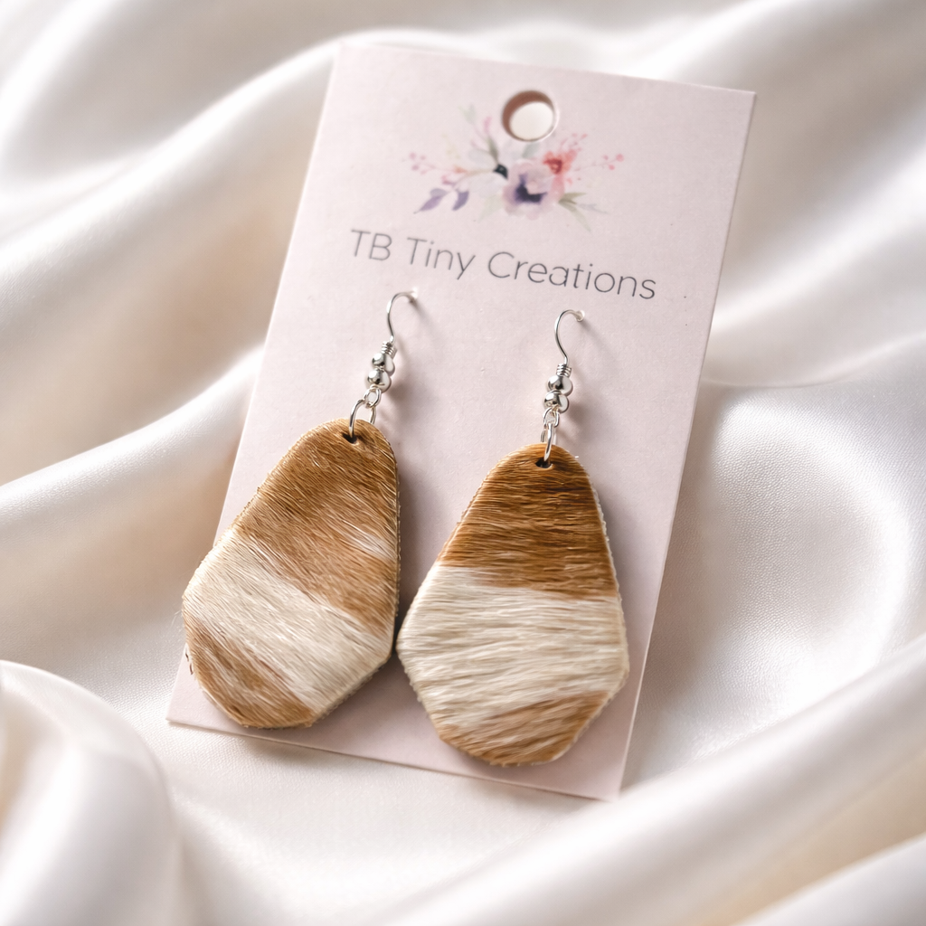 Oval Shaped Cowhide Earrings
