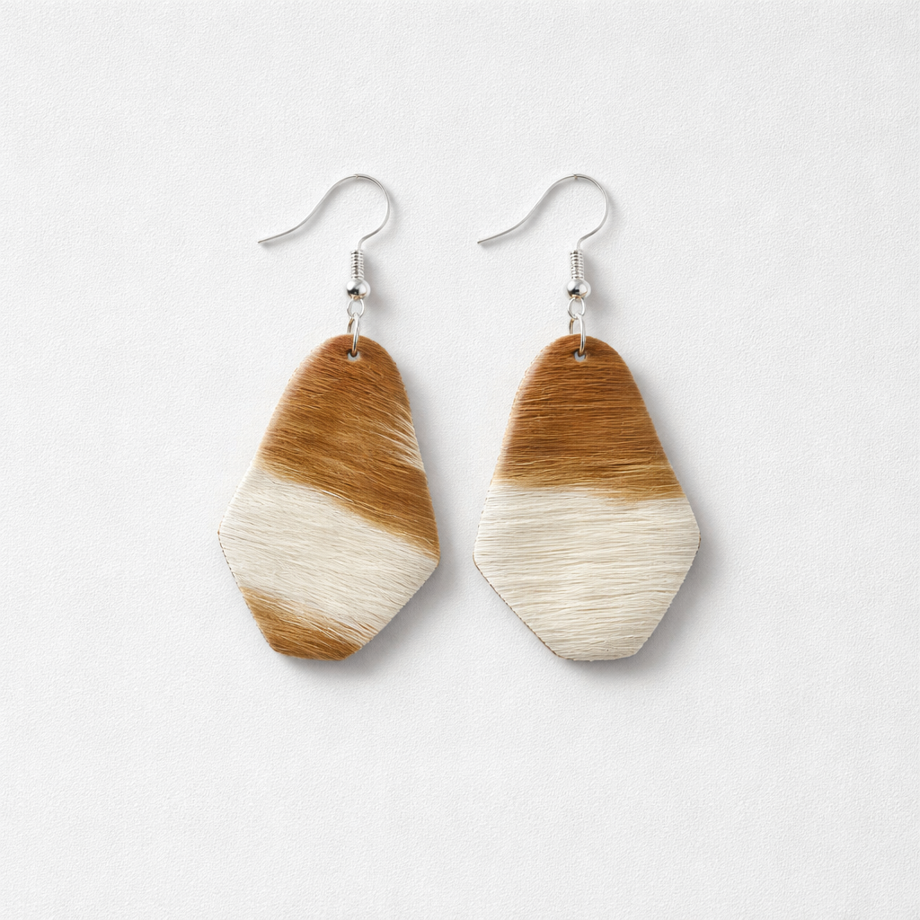 Oval Shaped Cowhide Earrings