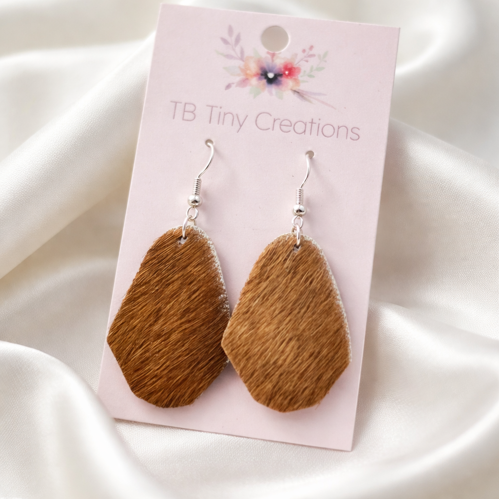 Oval Shaped Cowhide Earrings