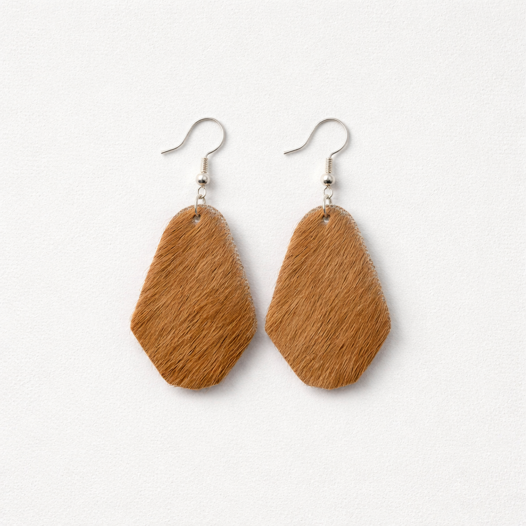 Oval Shaped Cowhide Earrings