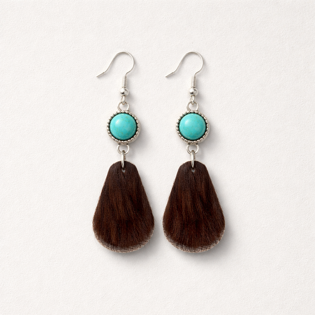 Teardrop Cowhide Earrings with Turquoise Accents