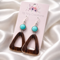 Triangle Cowhide Earrings with Turquoise Accents