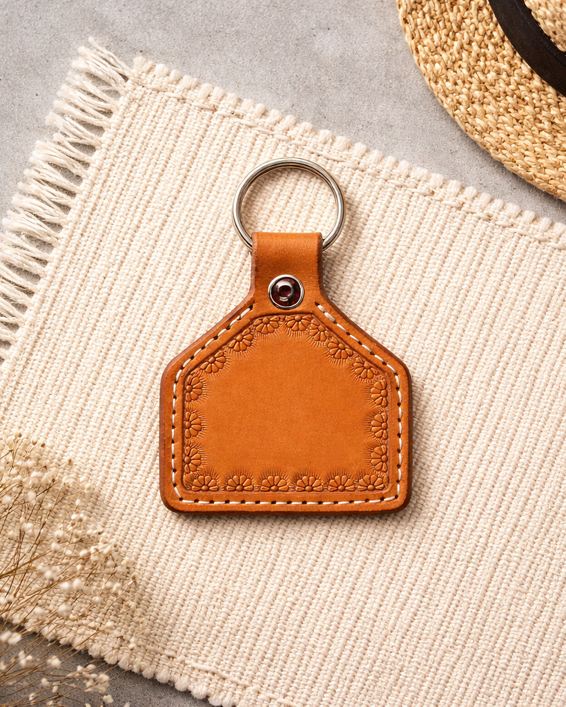 Stamped Border Leather Keychain