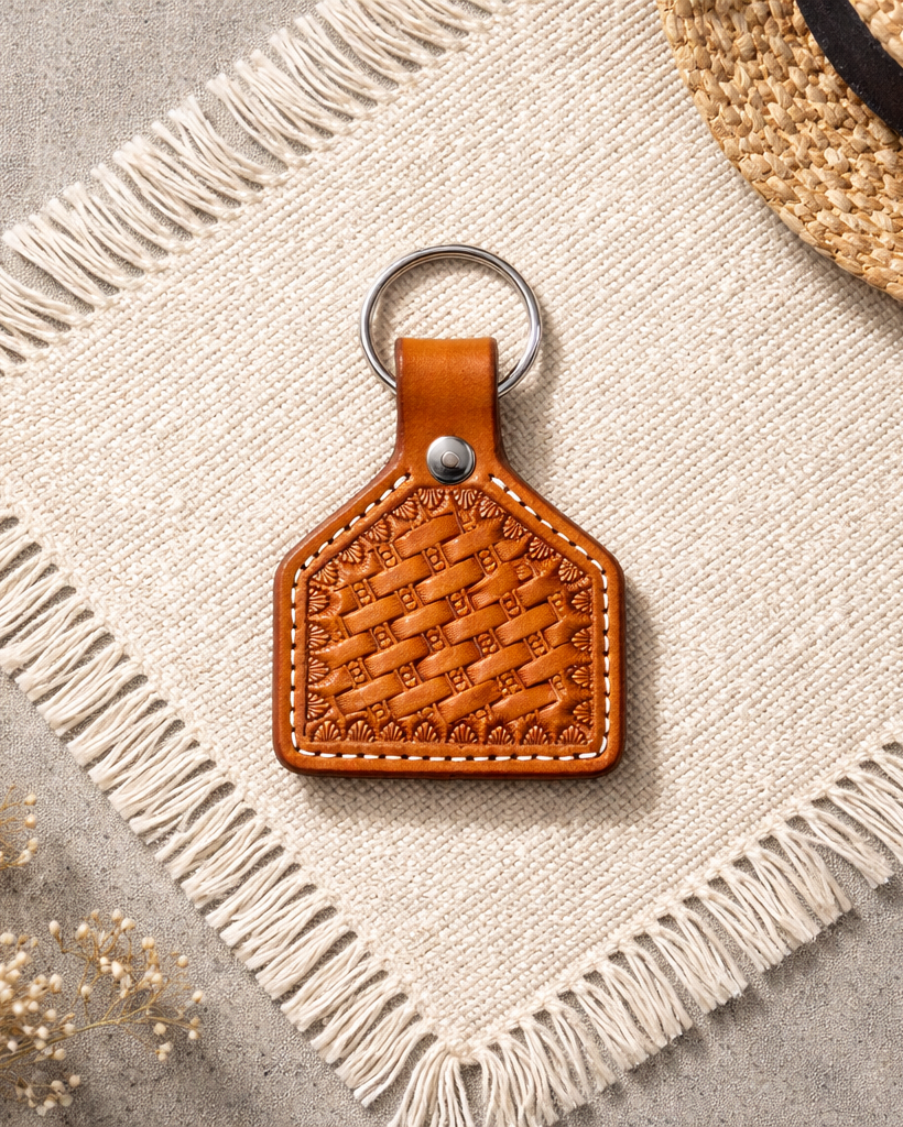 Heart Basket Stamped Leather Keychain
