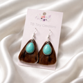 Rounded Triangle Cowhide Earrings with Turquoise Accents